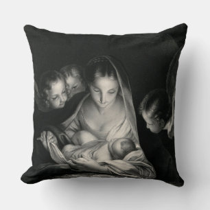 Coussin Nativité Jésus Vierge Marie Anges Noir Blanc