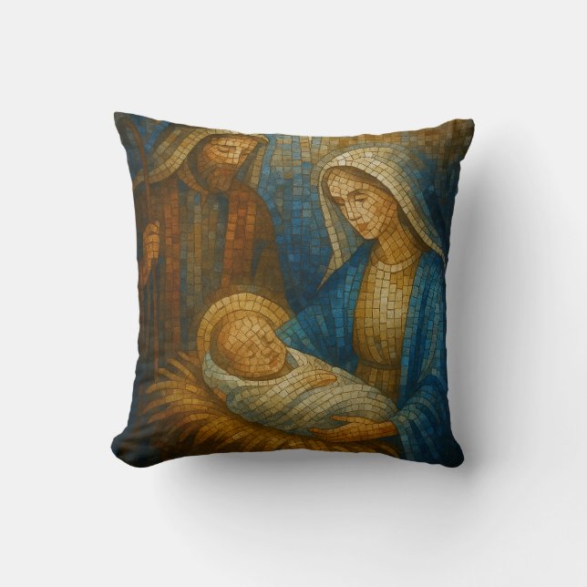 Coussin Nativity Stained Glass Mosaic | Holy Family  (Recto)