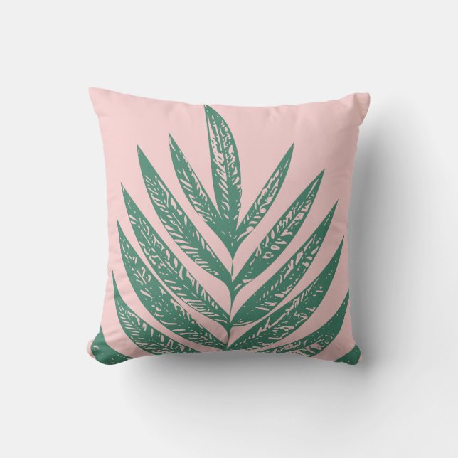 Coussin Nature botanique Illustration tropicale rose vert (Recto)