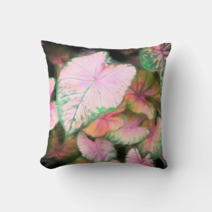Coussin nature rose et vert Caladium feuilles