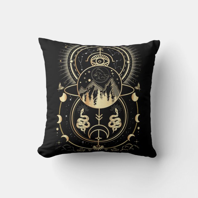 Coussin Nature spirituelle Lune Astrologie Étoiles Serpent (Recto)