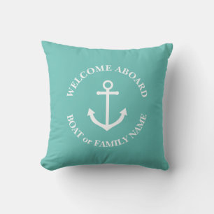 Coussin Nautical anchor welcome aboard personalized pillow