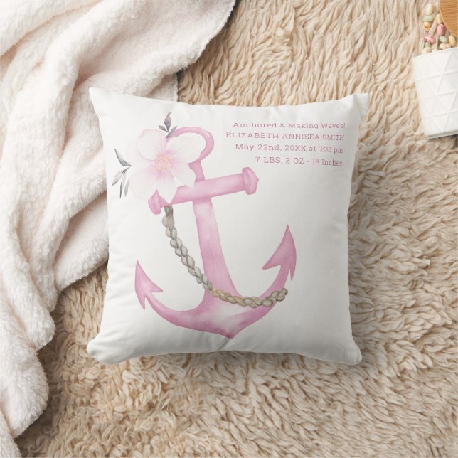 Coussin Nautical Baby Birth | Aquarelle rose (Couverture)