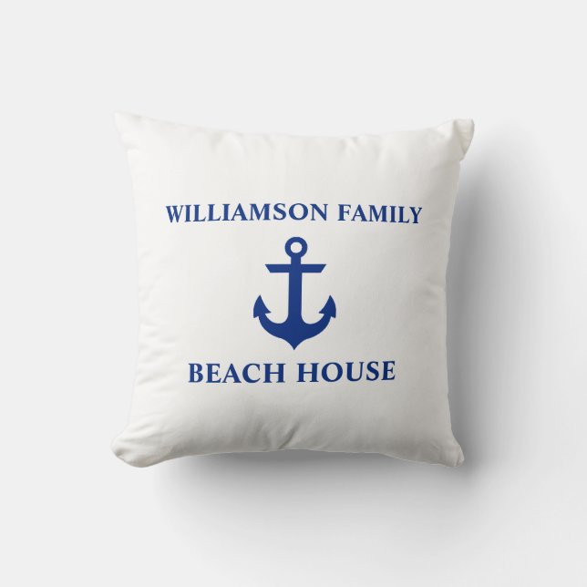 Coussin Nautical Beach House Nom de famille Ancre White (Recto)