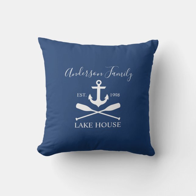 Coussin Nautical Lake House Ancre Oars Famille Marine Bleu (Recto)