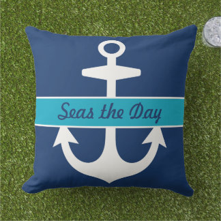 Coussin Nautical Navy et Caribbean Blue Custom Boat Name