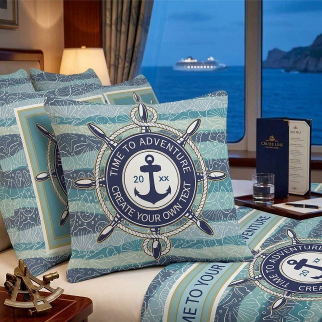 Coussin Nautical Navy & Teal Anchor Sea Shells Pattern (Créateur téléchargé)