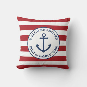 Coussin Nautical striped welcome aboard pillow