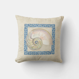 Coussin Nautilus Shell aquarelle grecque clé Damask plage