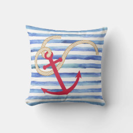 Coussin nautique à bande bleue et blanche