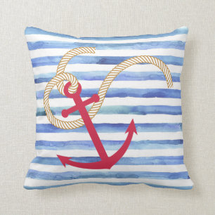 Coussin nautique à bande bleue et blanche