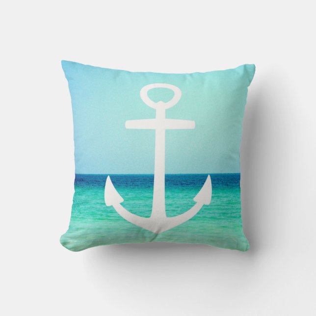Coussin nautique blanc et bleu d'Ancre (Recto)