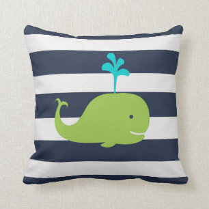 Coussin nautique de baleine en vert et blanc de