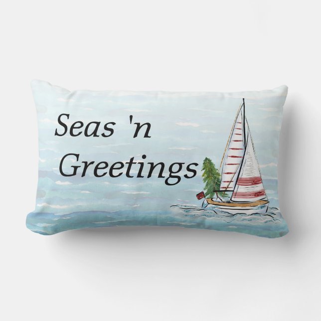 Coussin nautique de Noël avec le bateau à voile (Recto)