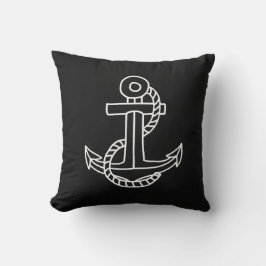 Coussin nautique noir et ancre blanche.