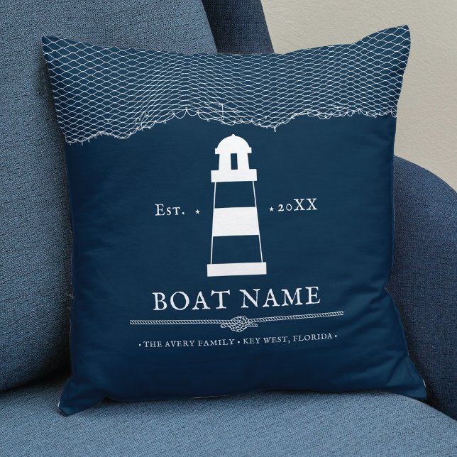 Coussin Nautique Personnalisé phare Nom du bateau (Créateur téléchargé)