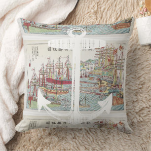 Coussin Nautique Rouge Jaune Bleu Ancre grands navires