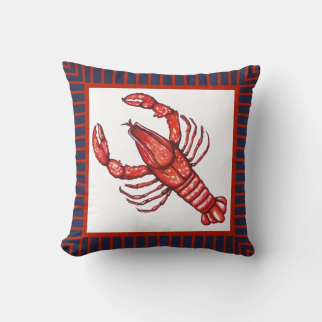 Coussin Nautique Rouge & Marine Frontière Aquarelle Crawfi (Recto)
