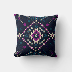 Coussin Navajo tribal foncé, géométrique vintage.