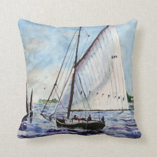 Coussin Navigation le long de l'aquarelle de voiliers de