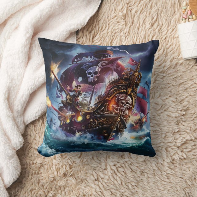 Coussin Navire pirate dans les eaux turbulentes de la soud (Couverture)