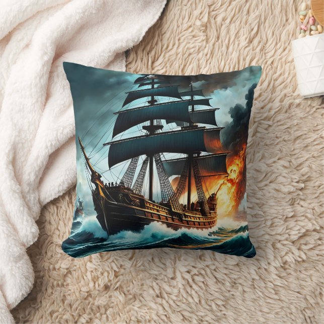 Coussin Navire pirate engagé dans une bataille près des nu (Couverture)