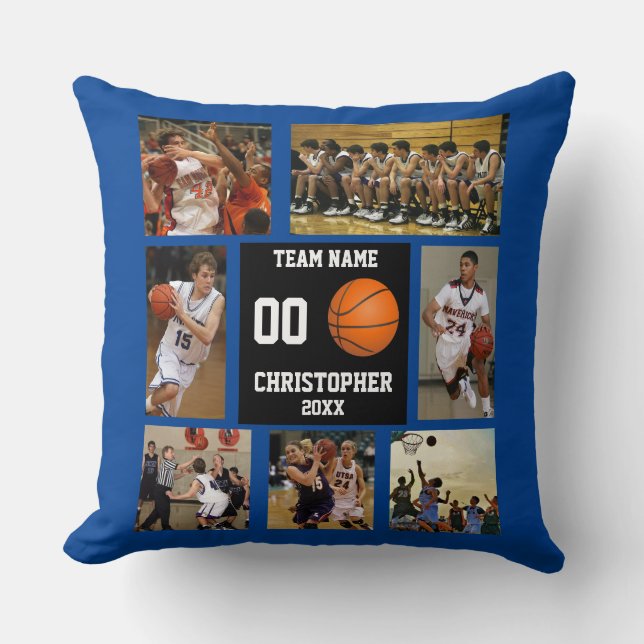 Coussin Navy Blue Basketball Modern Photo Collage (Recto)