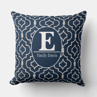 Coussin  Navy Blue Trellis Monogram Personalized Custom 
