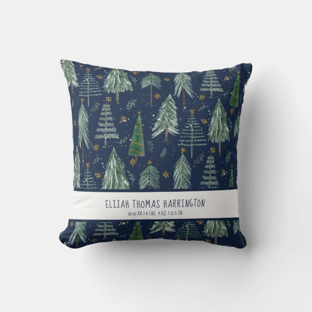Coussin Navy Blue Woodland Forest Neige Bébé statistiques  (Recto)