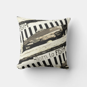 Coussin Né à la pêche, le motif du pêcheur sépia