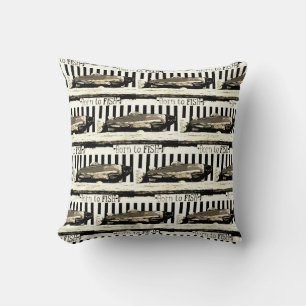 Coussin Né à la pêche, le motif du pêcheur sépia
