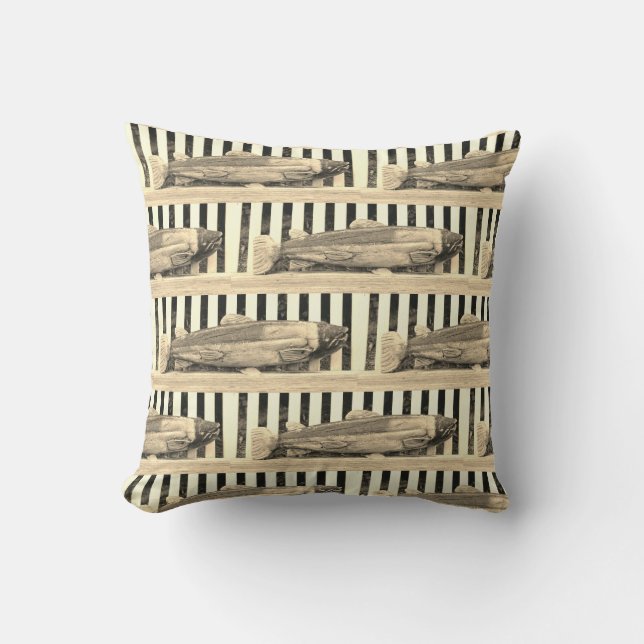 Coussin Né à la pêche, le motif du pêcheur Sepia Tone (Recto)
