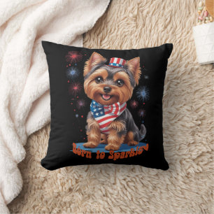 Coussin Né à Sparkle - Cute Yorkie 4 juillet Patrioti