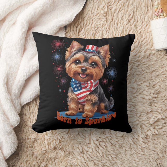 Coussin Né à Sparkle - Cute Yorkie 4 juillet Patrioti (Couverture)