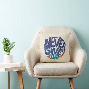 Coussin Ne jamais renoncer - Citation d'anniversaire bleu