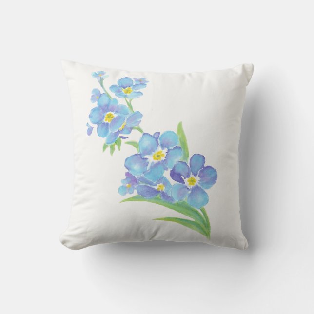 Coussin Ne m'oubliez pas, Jardin aux fleurs d'aquarelle bl (Recto)