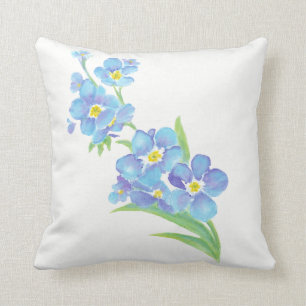 Coussin Ne m'oubliez pas, Jardin aux fleurs d'aquarelle bl