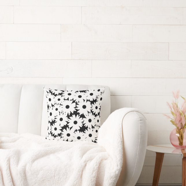 Coussin Négative Space Daisées blanc sur noir (Canapé)