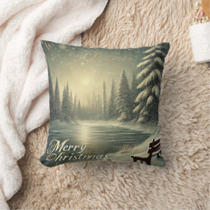 Coussin Neige décorative Bleu & Blanc Neige Joyeux Noël