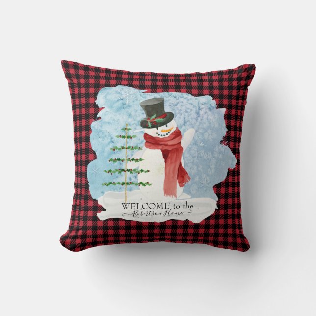 Coussin Neige gelée hiver Noël Rouge Noir Plaid (Recto)