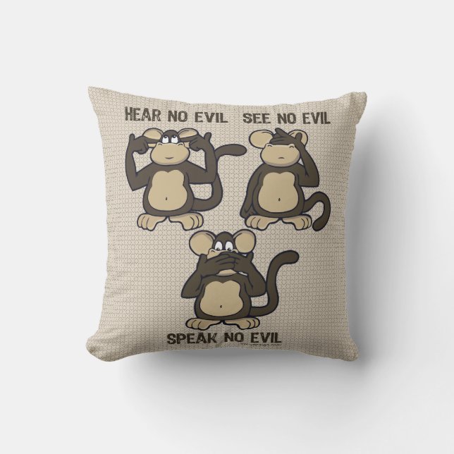 Coussin N'entendez pas de caricature de singes malfaisants (Recto)