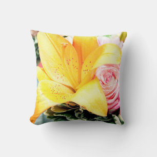 Coussin nénuphar rose orangé rose
