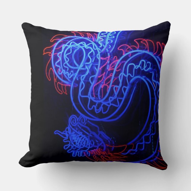 Coussin Neon Blue Dragon Black Arrière - plan brillant (Recto)