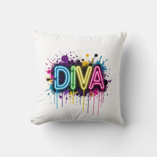Coussin Neon Diva Graffiti Collage with Dripping Paint on