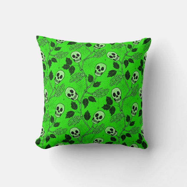 Coussin Neon Green Floral Gothic Skull  (Recto)