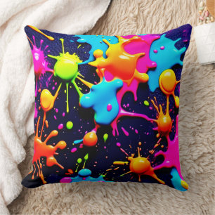 Coussin Neon Paint Splatter Art Abstrait