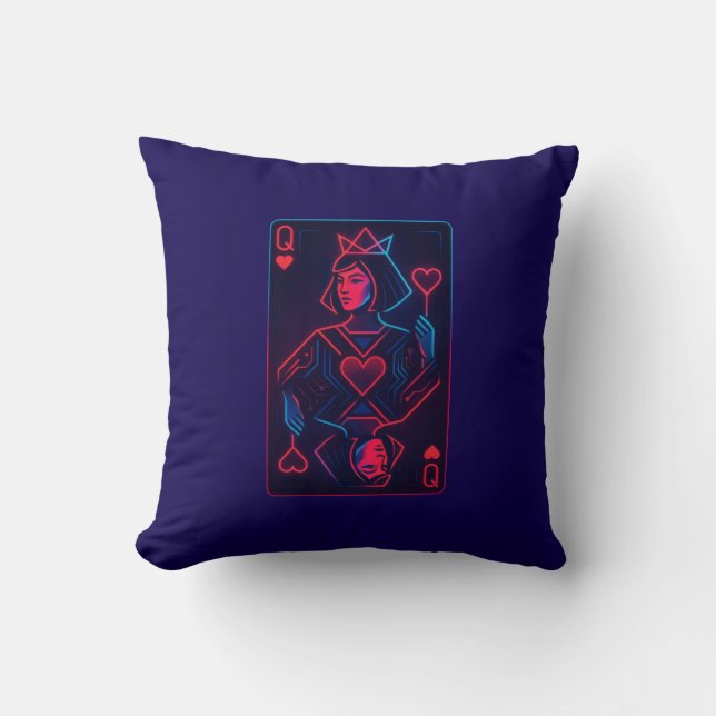 Coussin Neon Queen of Hearts — Synthwave rétro-futuriste (Recto)