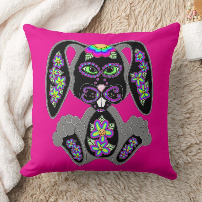 Coussin Neon Rainbow Sugar Skull Bunny (Couverture)
