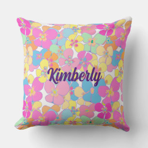 Coussin Neon retro personnalisé rose floral
