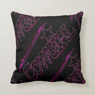 Coussin neon rose cowgirl noir